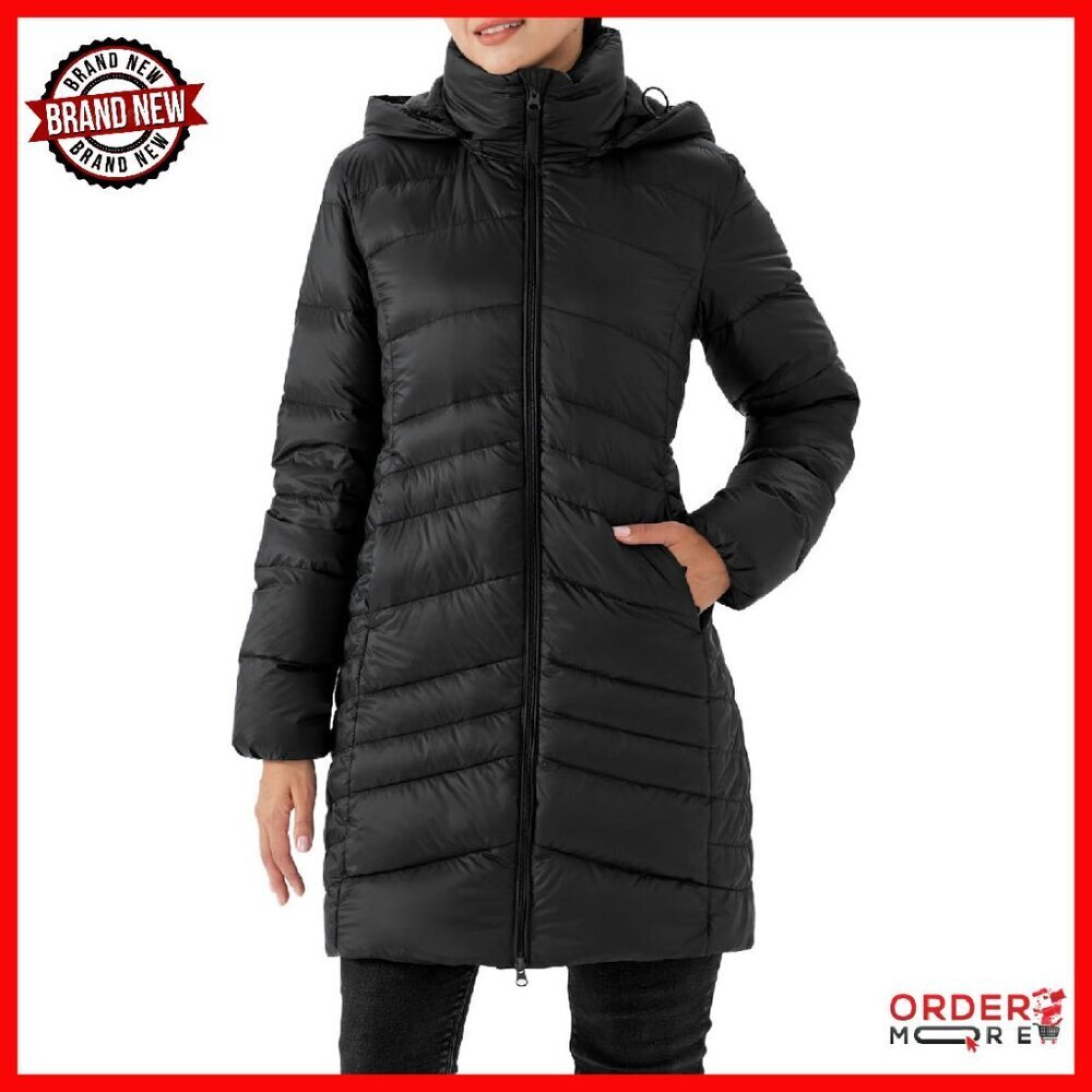 Women's Winter Down Long Puffer Coat with Detachable Hood Slim Fit
